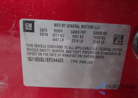 2014 Chevrolet Malibu 2Lt z USA, uszkodzony, nr VIN 1G11E5SL1EF244425